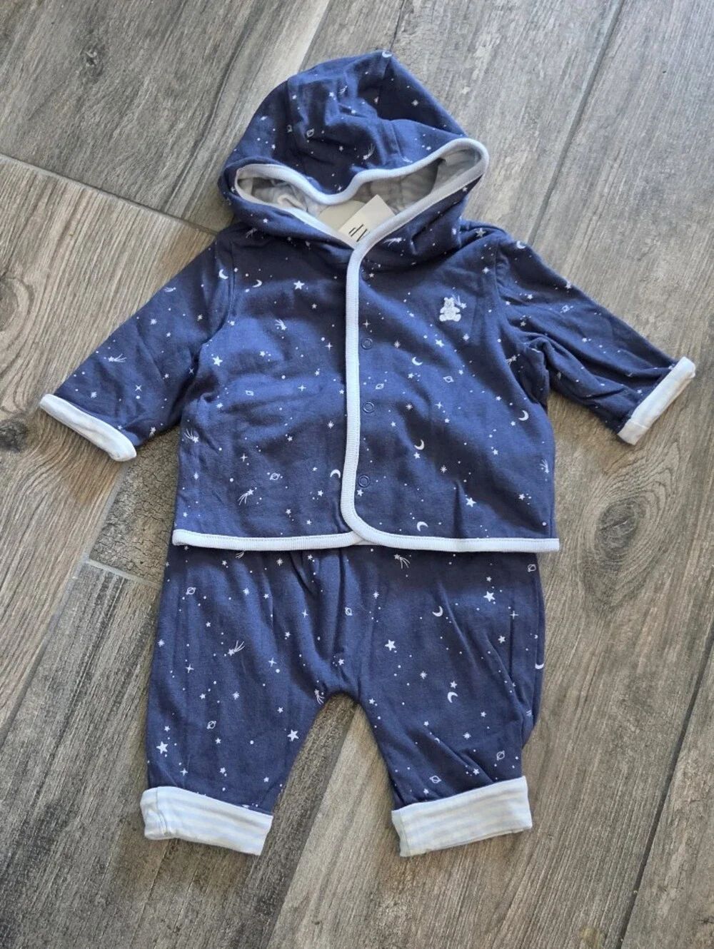 GAP Baby NWT 0-3 Months Reversible Navy Star & Moon Hooded 2-Piece Set